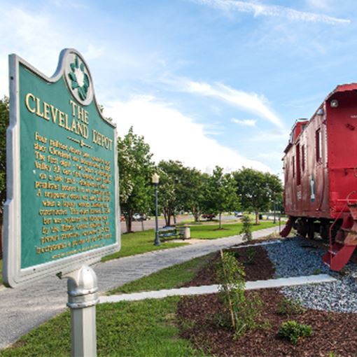 Historical train and sign